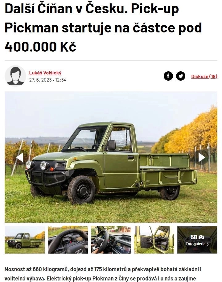 Další Číňan v Česku. Pick-up Pickman startuje na částce pod 400.000 Kč